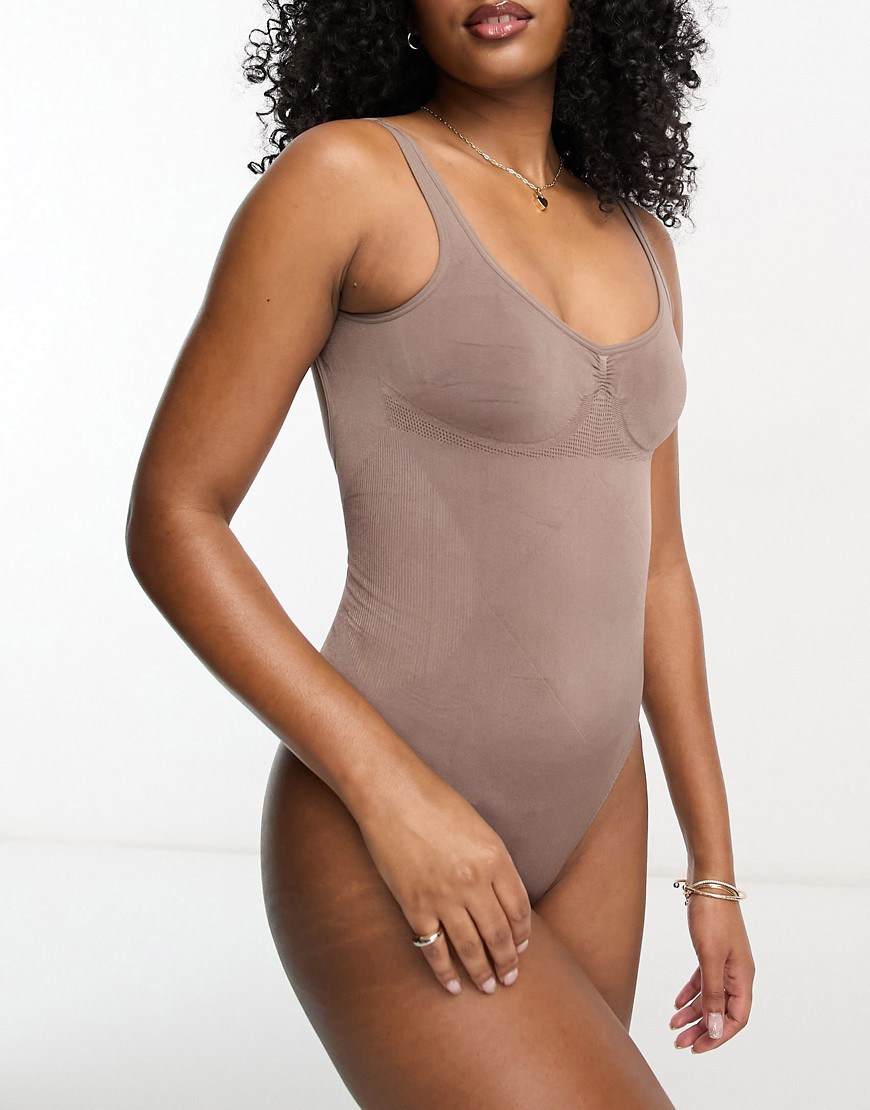 Magic Bodyfashion low back shaping bodysuit with thong detail in espresso-Brown