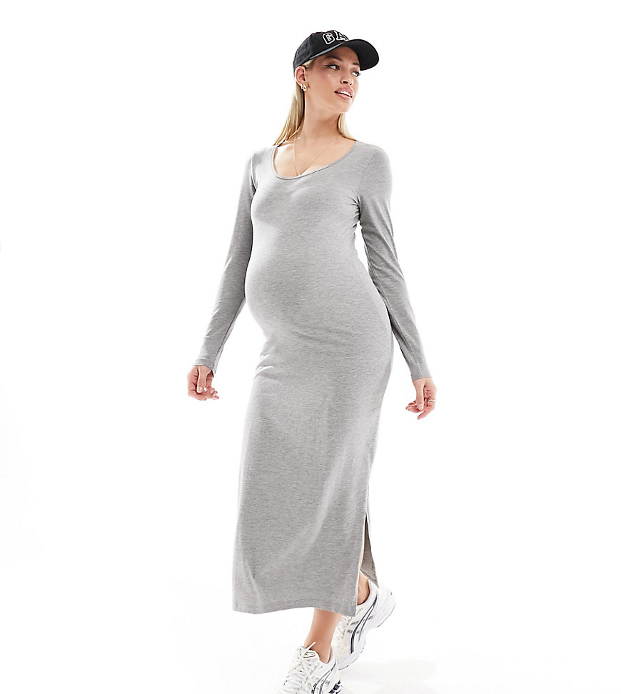 Mamalicious Maternity long sleeved maxi dress with side splits in grey