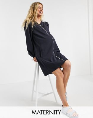 Mamalicious Maternity longline zip through shacket in dark blue - Click1Get2 Offers