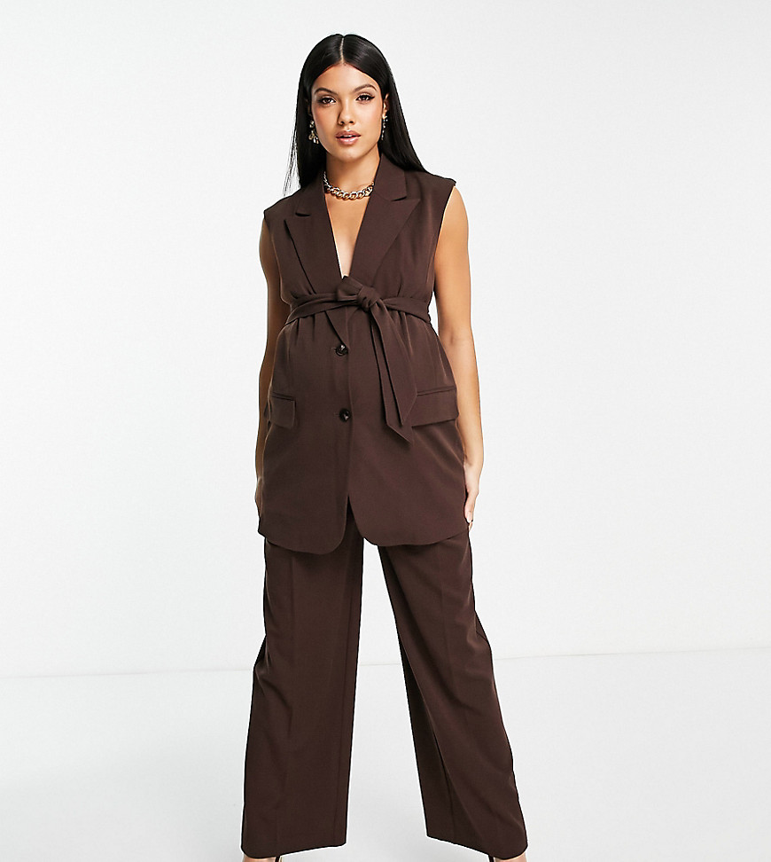 Mamalicious Maternity over the bump band tailored suit trousers co-ord in brown