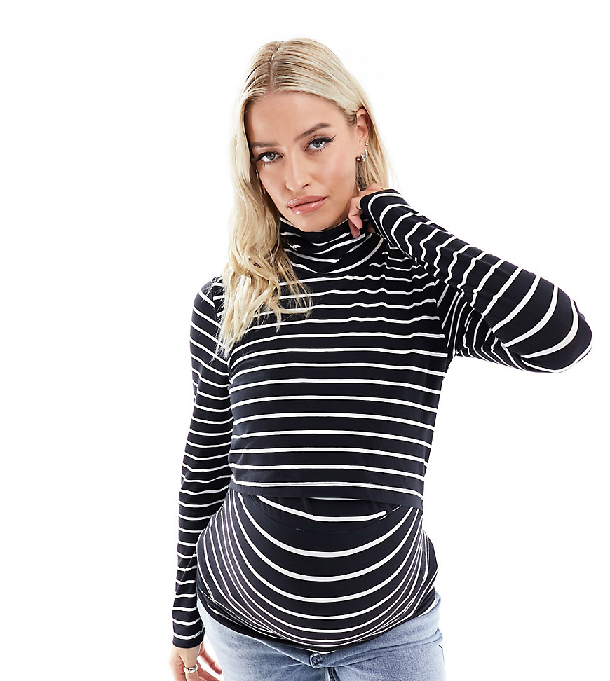 Mamalicious striped high neck jersey top in multi