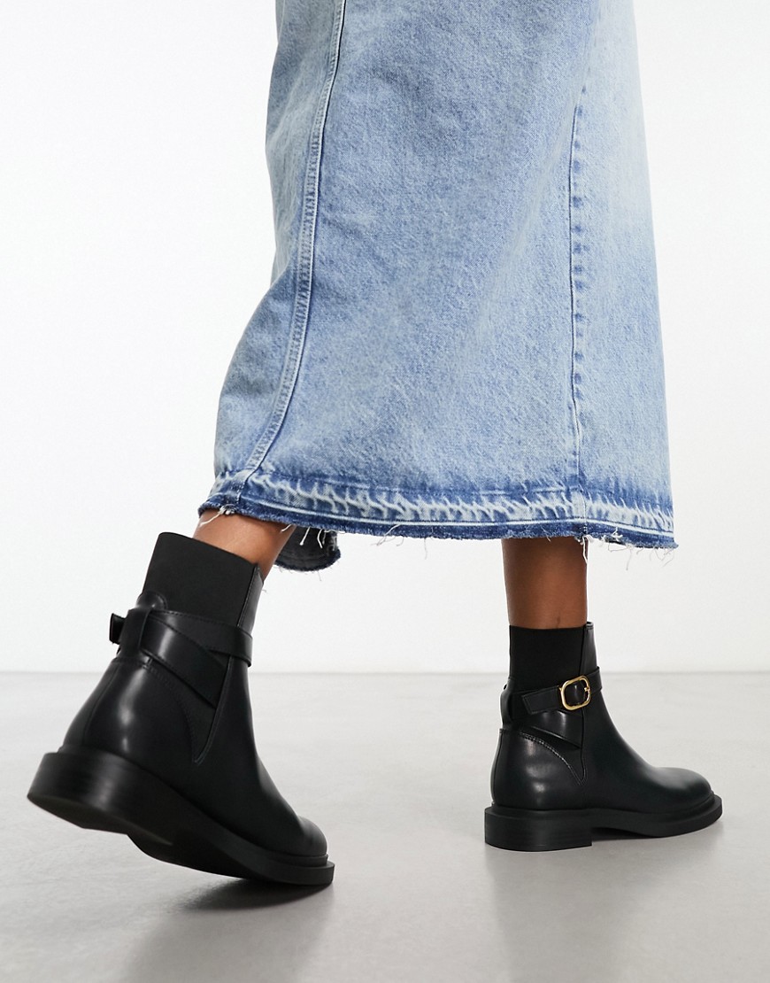 Mango ankle buckle boot in black