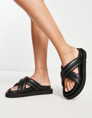 padded cross strap sandal in black