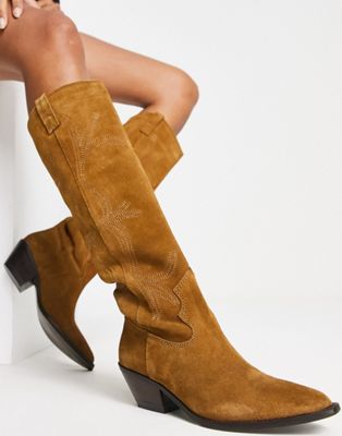 suede cowboy boots in brown