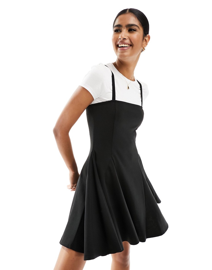 Miss Selfridge 2 in 1 cami mini dress with godets in black