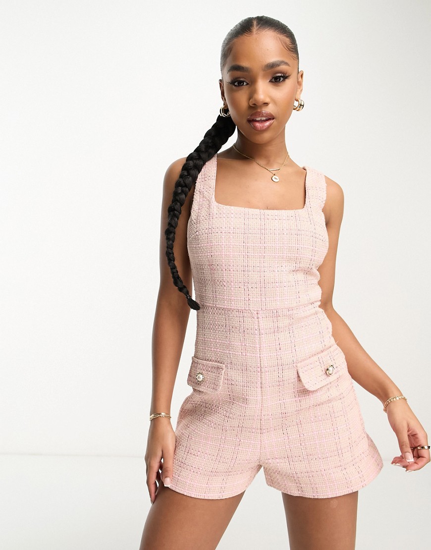 Miss Selfridge boucle check playsuit co-ord in pink check