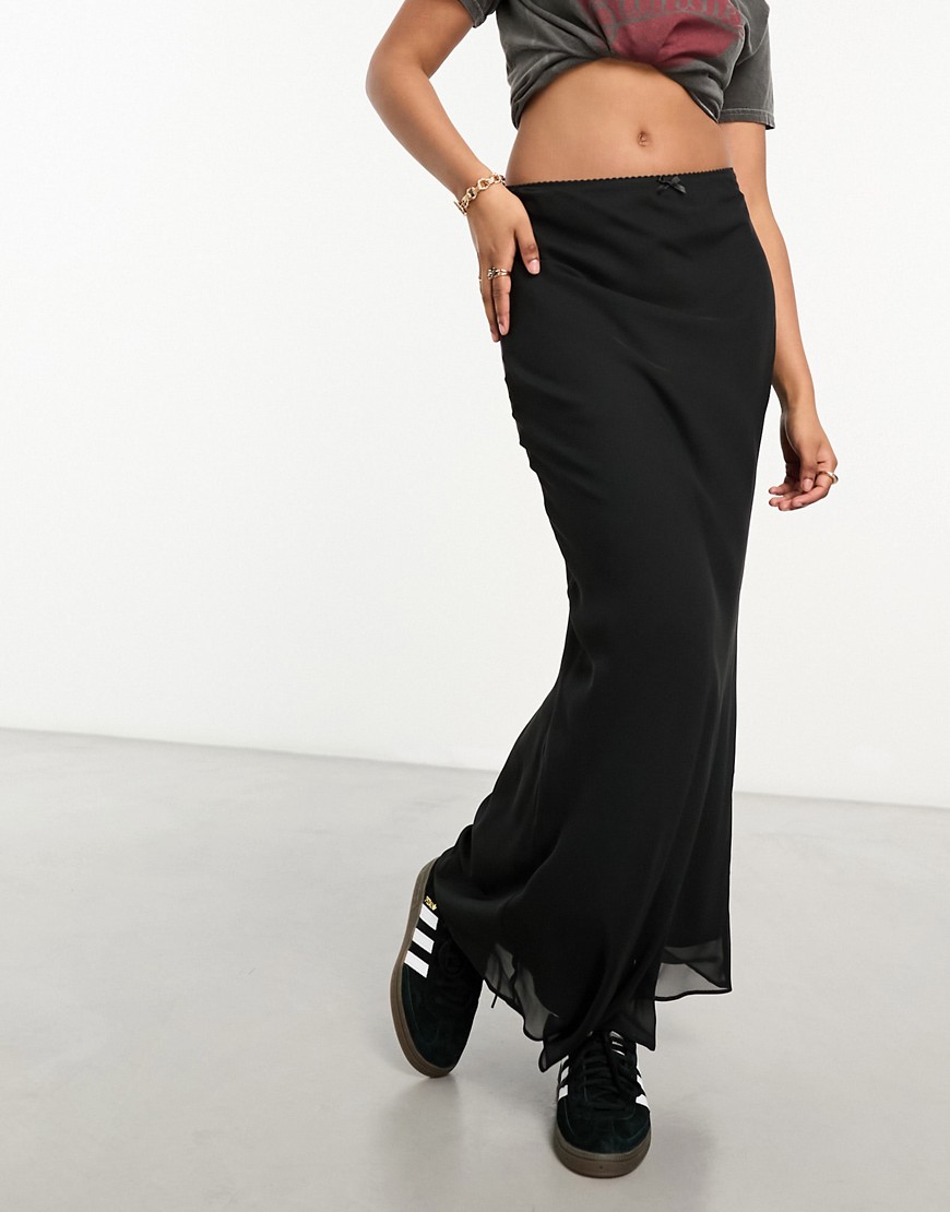Miss Selfridge chiffon bias maxi skirt in black