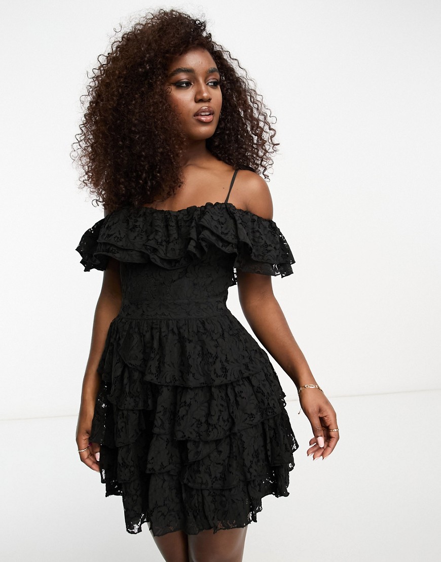 Miss Selfridge lace rara strappy mini dress in black