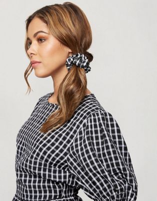Miss Selfridge puff sleeve high neck blouse in black check - Click1Get2 Sale