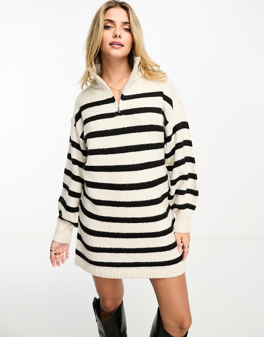 Miss Selfridge stripe half zip funnel neck knit mini dress-Multi