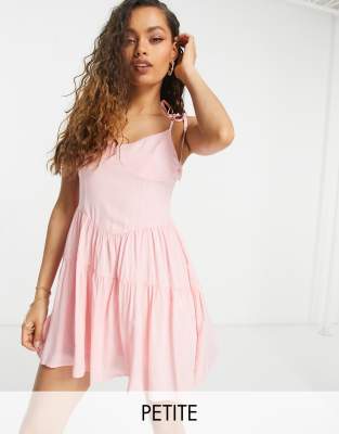 Missguided Petite dress with tiered hem in pink - Click1Get2 Deals&set=par&price_min=200&sale=mega Discount&set=par&discount=50 Or More&sale=mega Discount