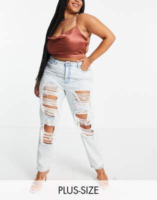 Missguided Plus distressed mom jean in light blue - Click1Get2 Deals
