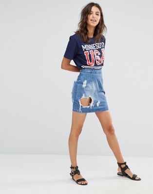 Missguided | Missguided Ripped Denim Skirt