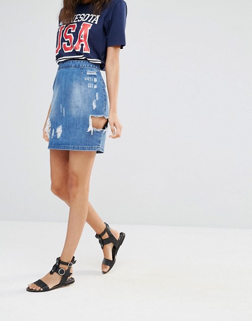 Missguided | Missguided Ripped Denim Skirt