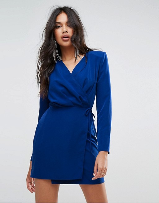 Missguided Tie Side Wrap Mini Dress With Shoulder Pads
 