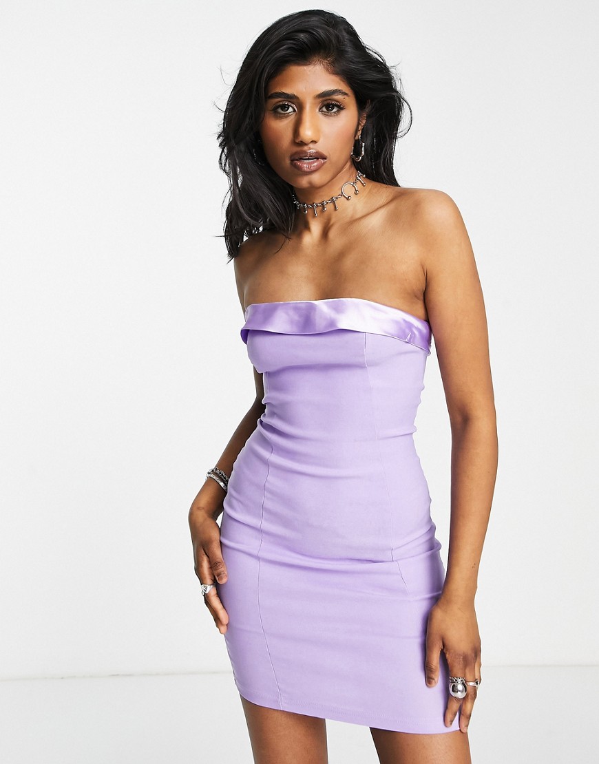 Missyempire bandeau mini dress with contrast satin trim in lilac-Purple