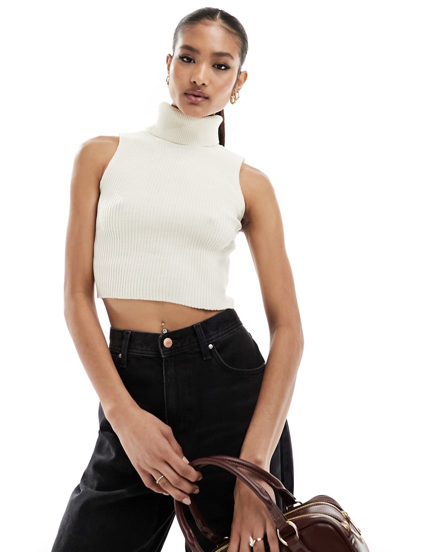Missyempire knitted roll neck vest top in white