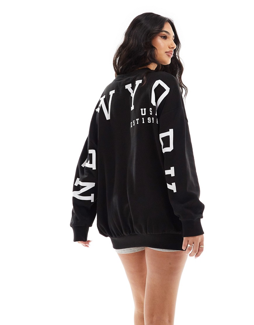 Missyempire New York back slogan sweatshirt in black