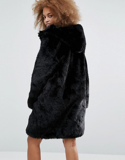 Monki | Monki Faux Fur Hooded Coat