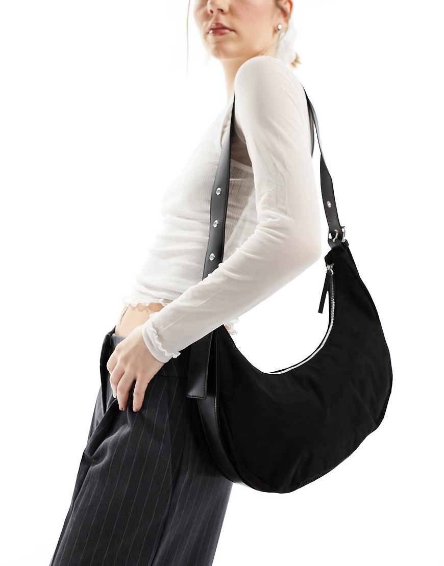 Monki faux suede cross body studded bag in black
