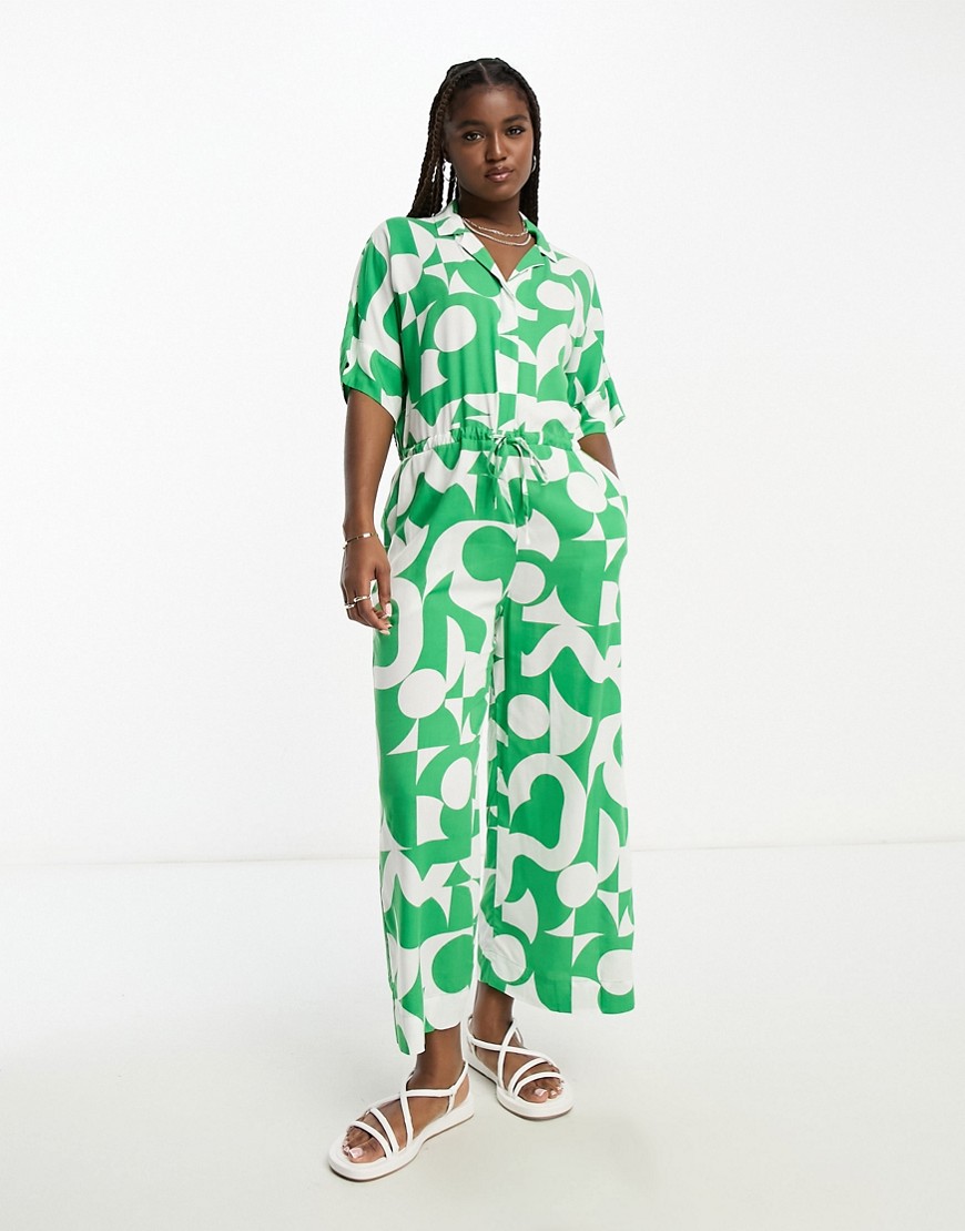 Monki jumpsuit in green graphic print