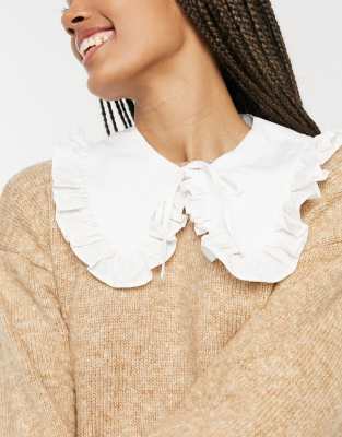Monki Miso cotton frill tie collar in white