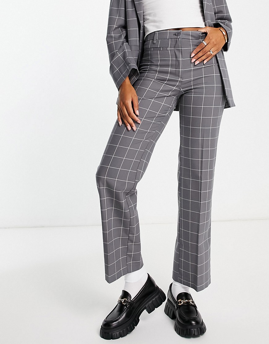 Monki mix and match trousers in grey grid check