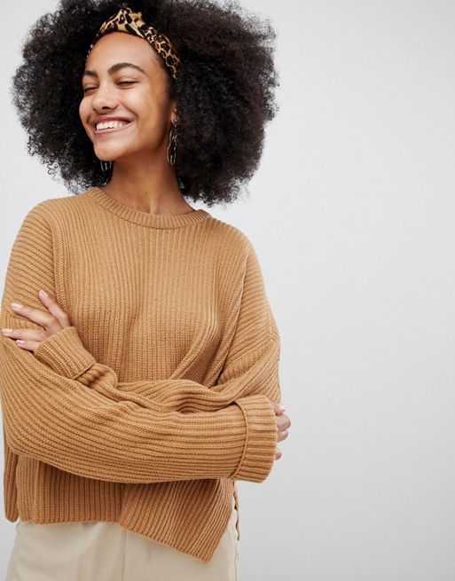 Image result for ASOS Monki Ribbed Wide Cuff Jumper In Camel Unique
