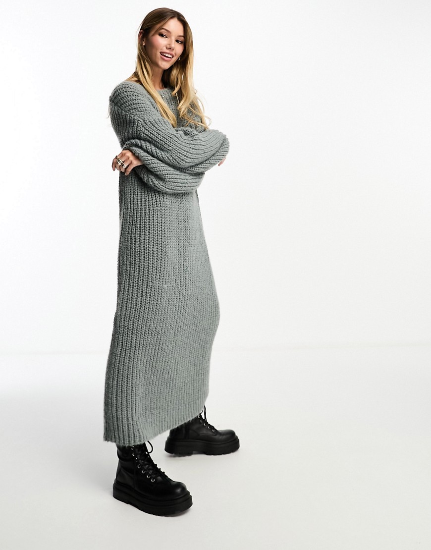 Monki textured knit oversized midi jumper dress in grey