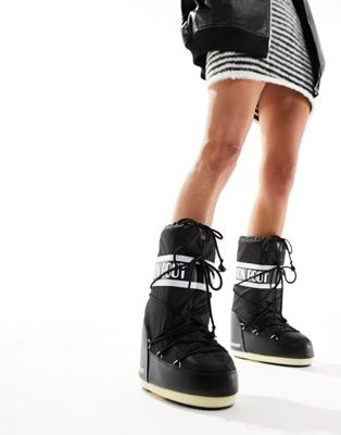 high ankle snow boots in black