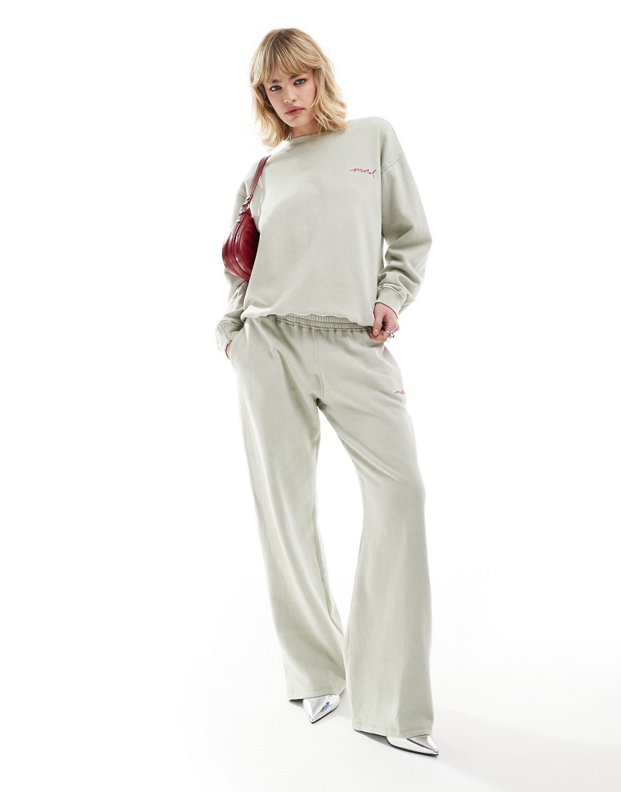 Motel oversized embroidered wide leg joggers co-ord in grey