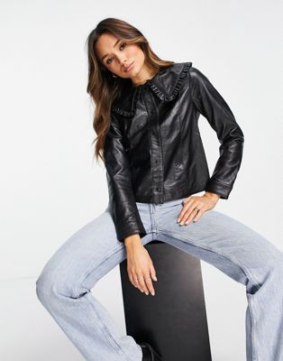 Muubaa collar detail leather jacket in black - Click1Get2 Black Friday