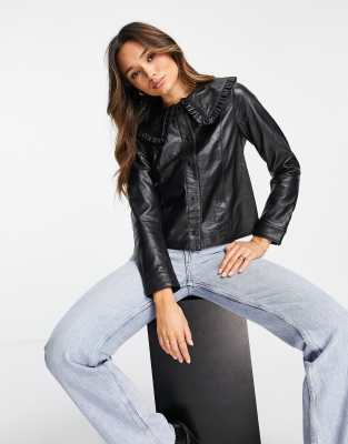 Muubaa collar detail leather jacket in black - Click1Get2 Black Friday