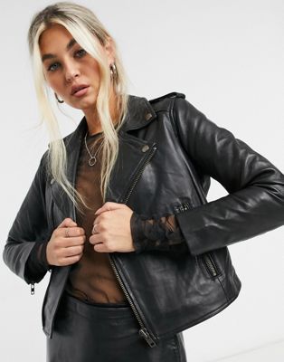 Muubaa cropped leather biker jacket in black - Click1Get2 Black Friday