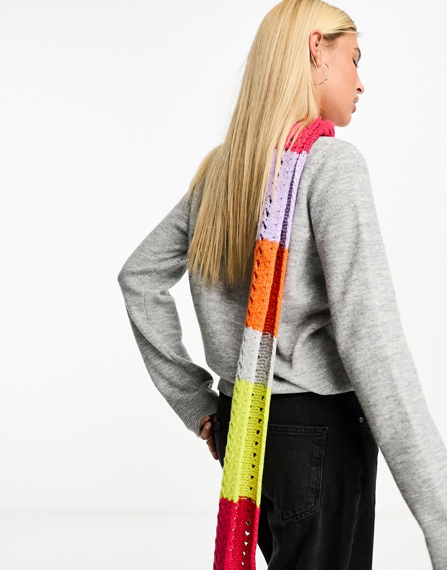 My Accessories London crochet skinny scarf in multicolour