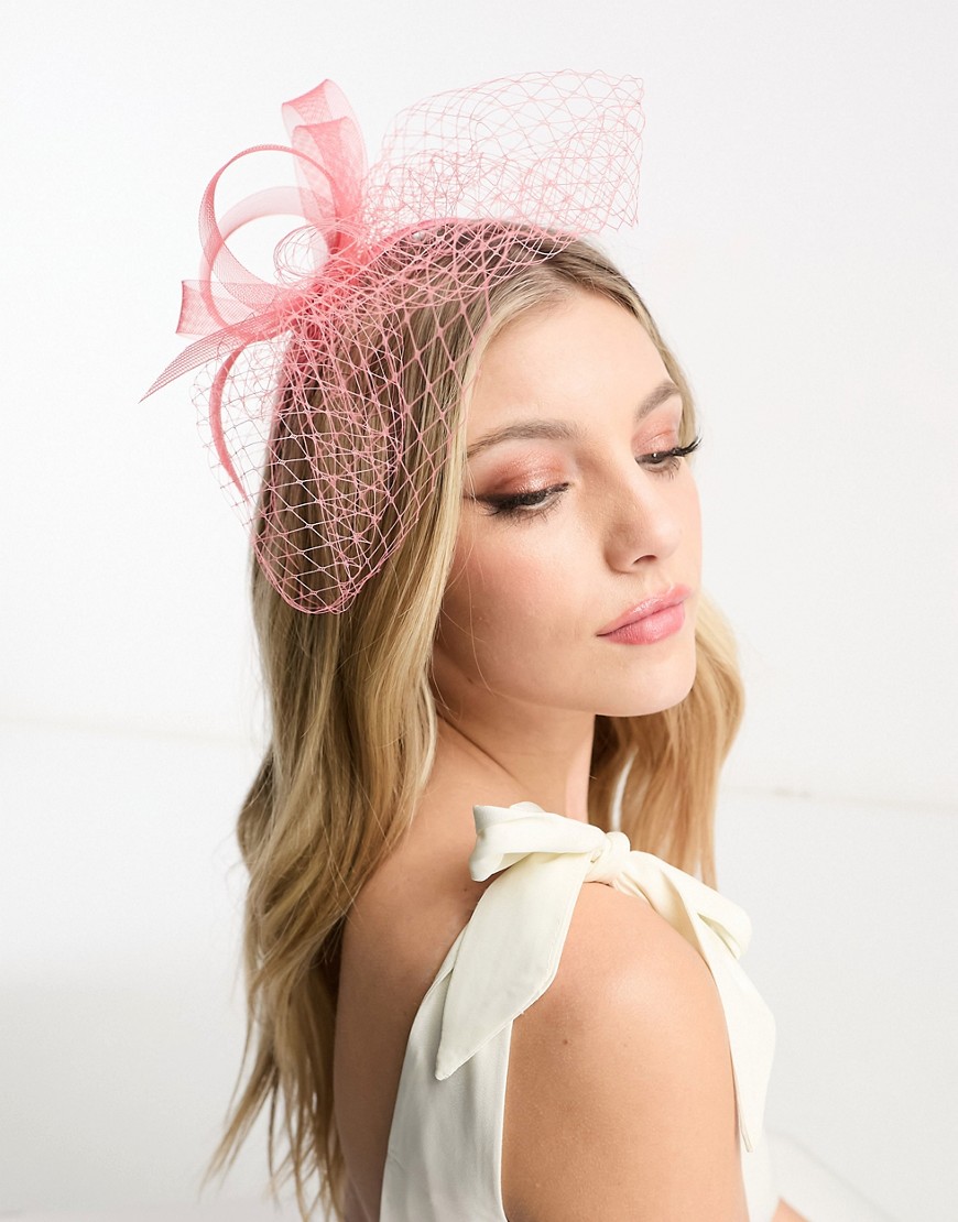 My Accessories London fascinator headband in pink with net veil