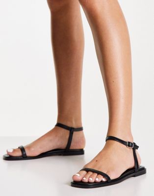 minimal flat sandals in black