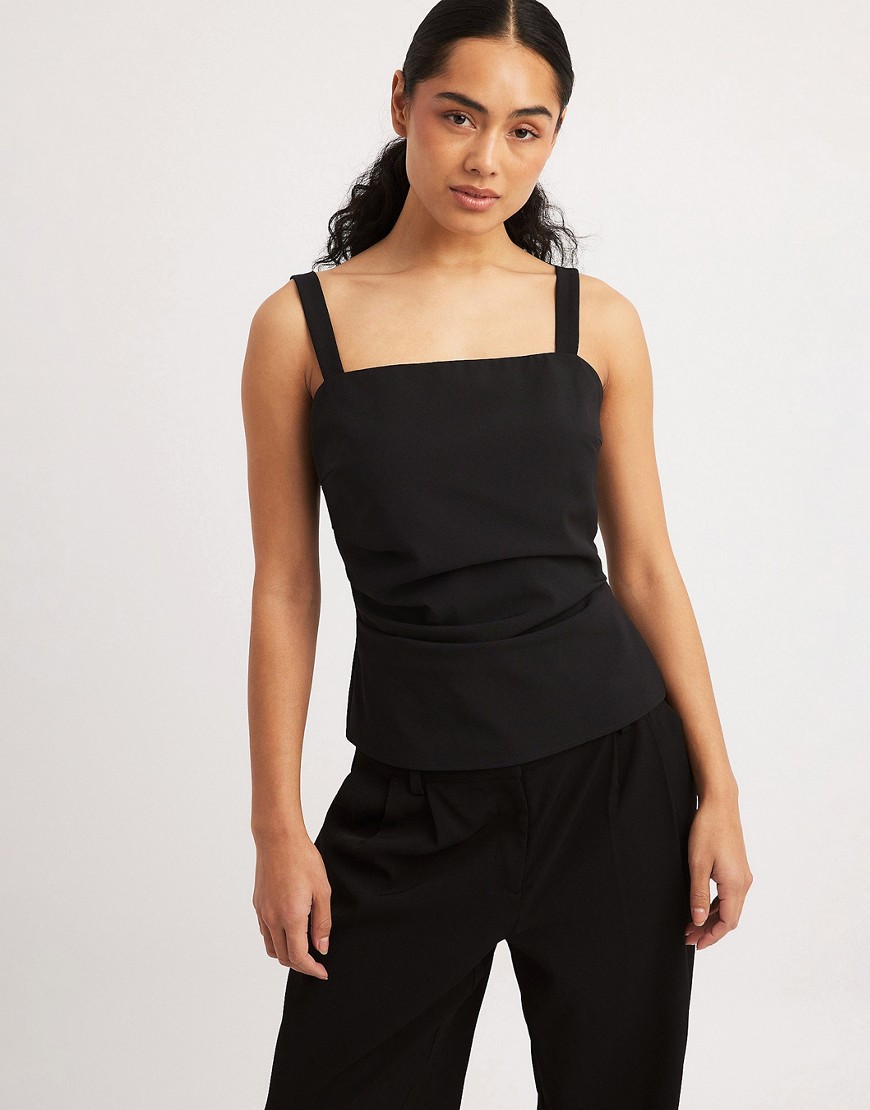 NA-KD ruched tailored cami top in black