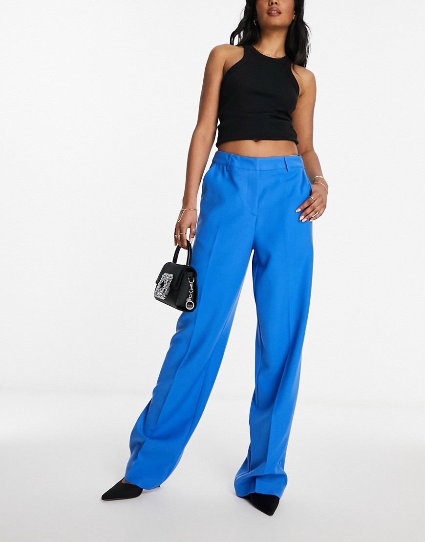 NA-KD x Maddy Nigmatullin co-ord straight leg tailored trousers in blue
