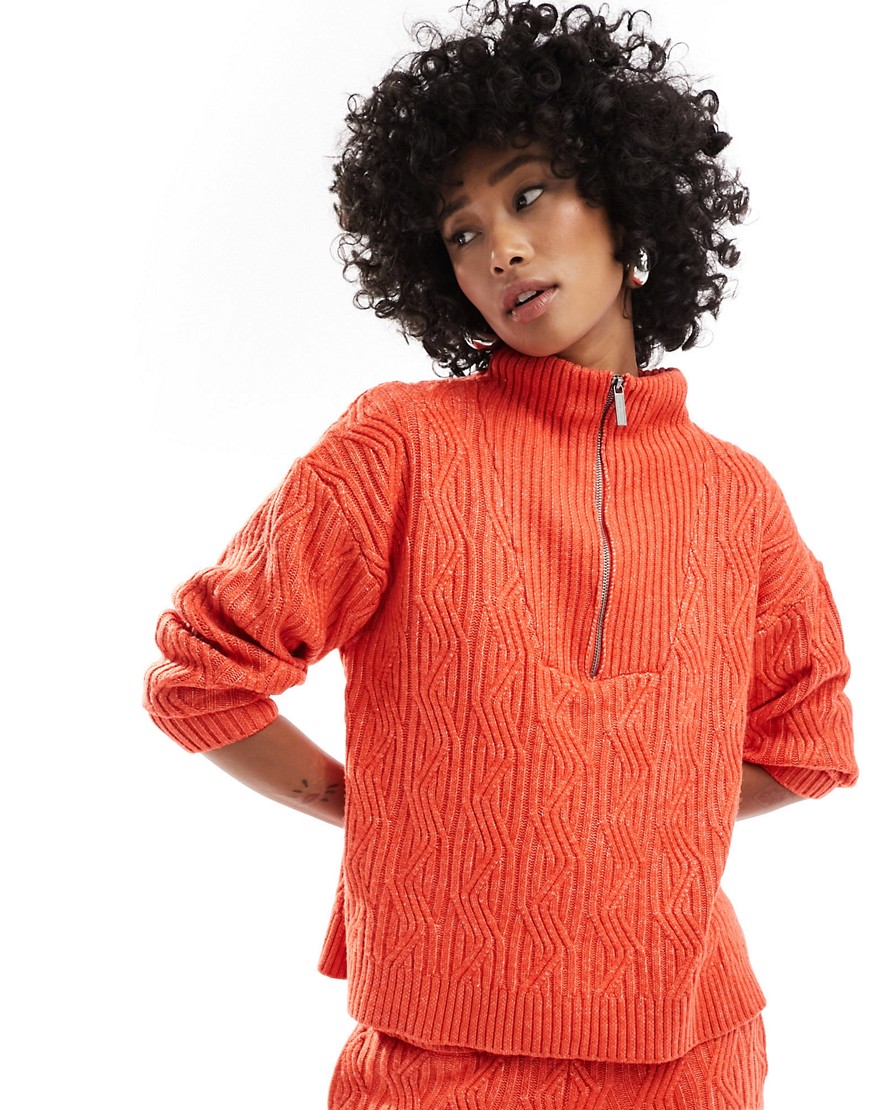 Native Youth zip up funnel neck chunky jumper co-ord in red