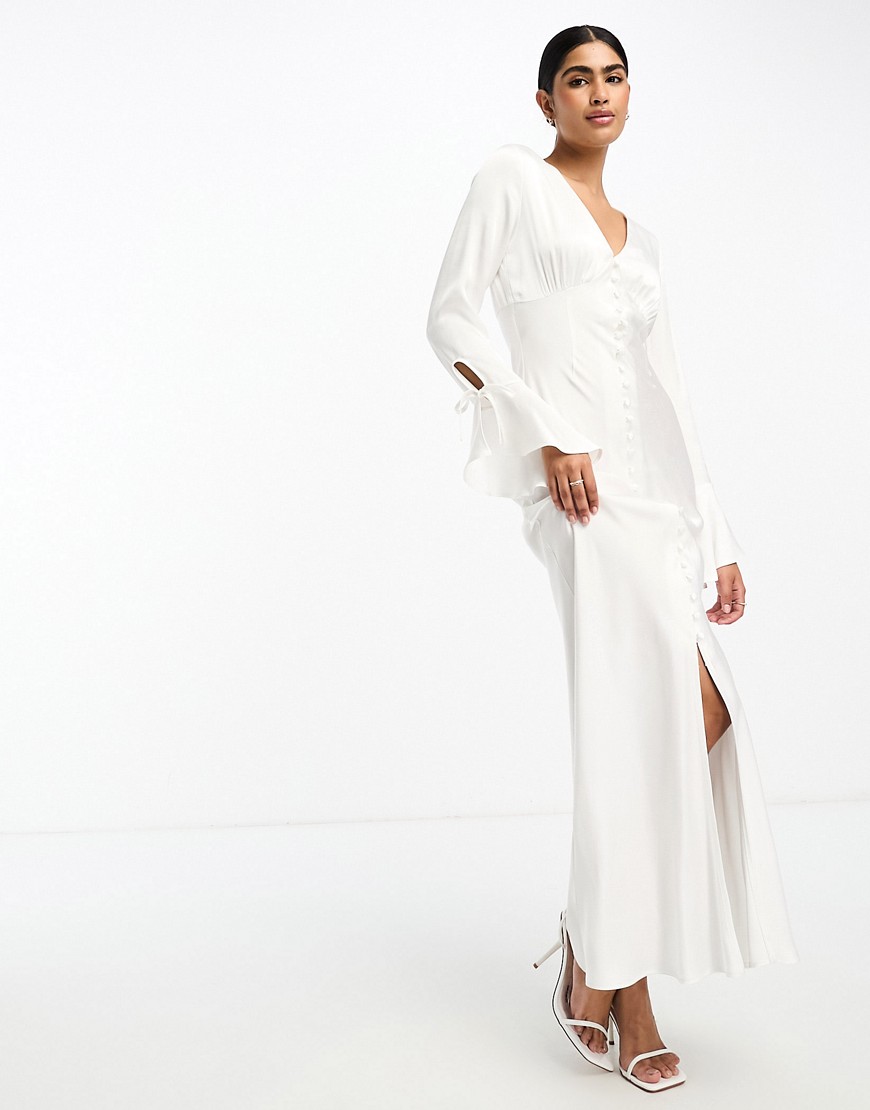 Never Fully Dressed Bridal satin maxi dress in ivory-White