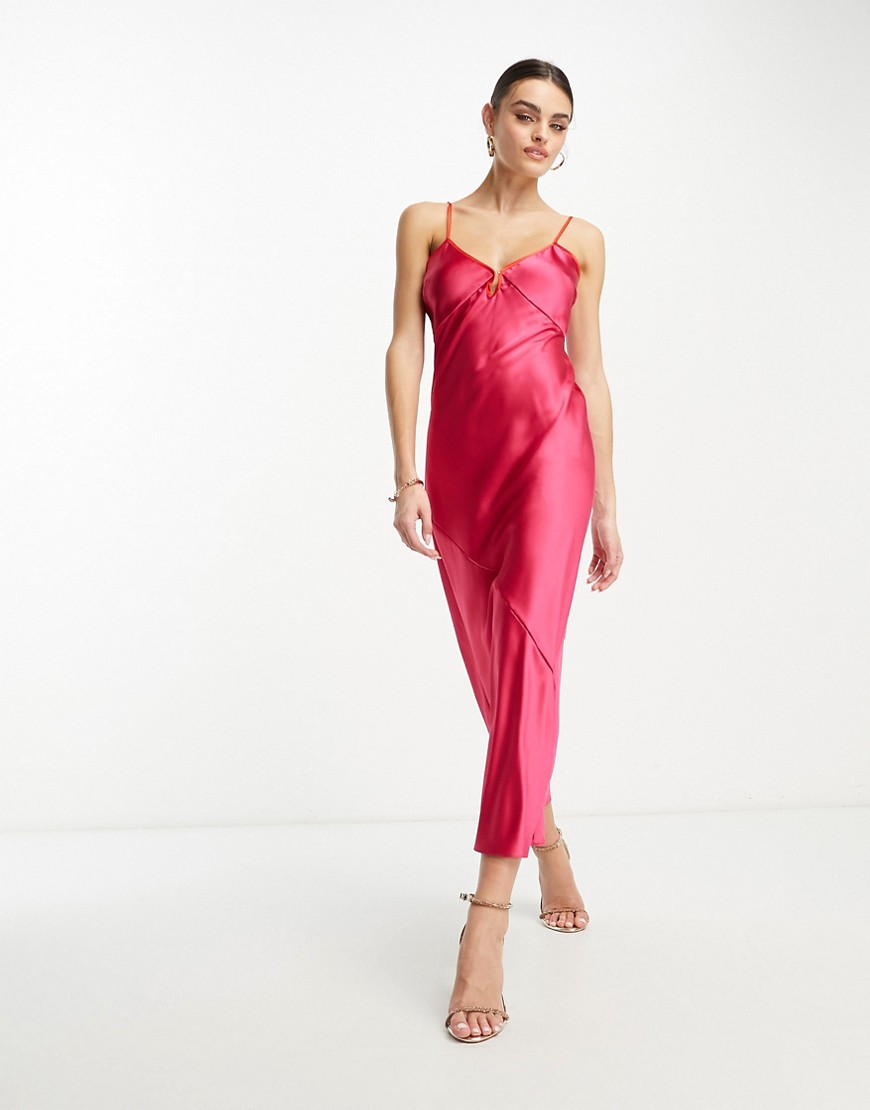 Never Fully Dressed satin slip dress in pink and red