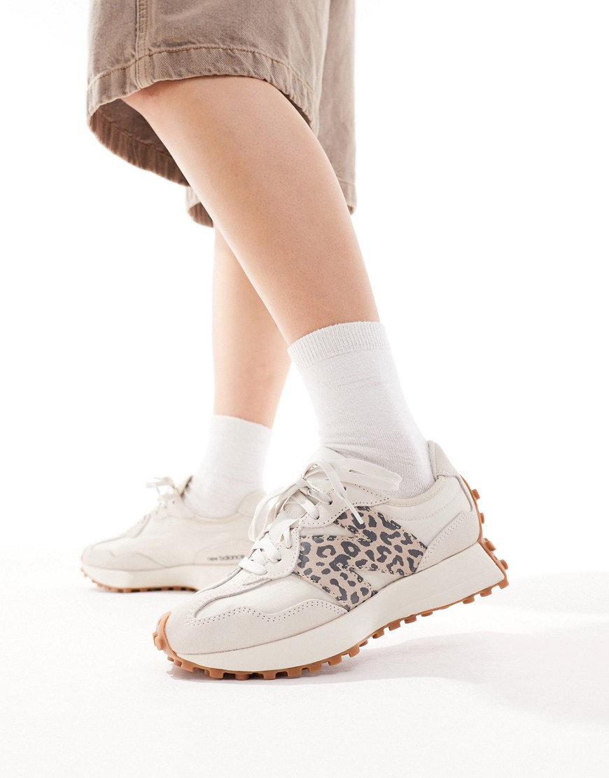 New Balance 327 animal trainers in off white and leopard