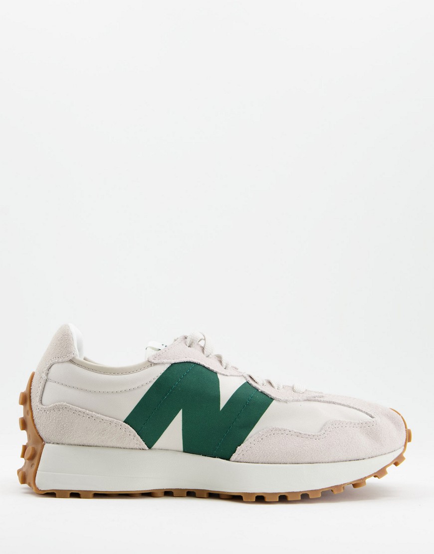 New Balance 327 trainers in off white and green