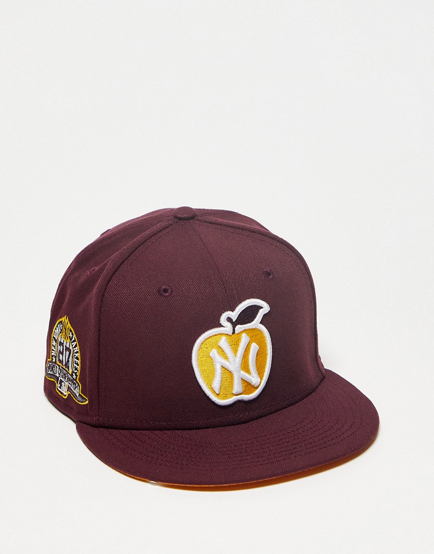 New Era 9Fifty New York Yankees apple patch cap in burgundy-Red