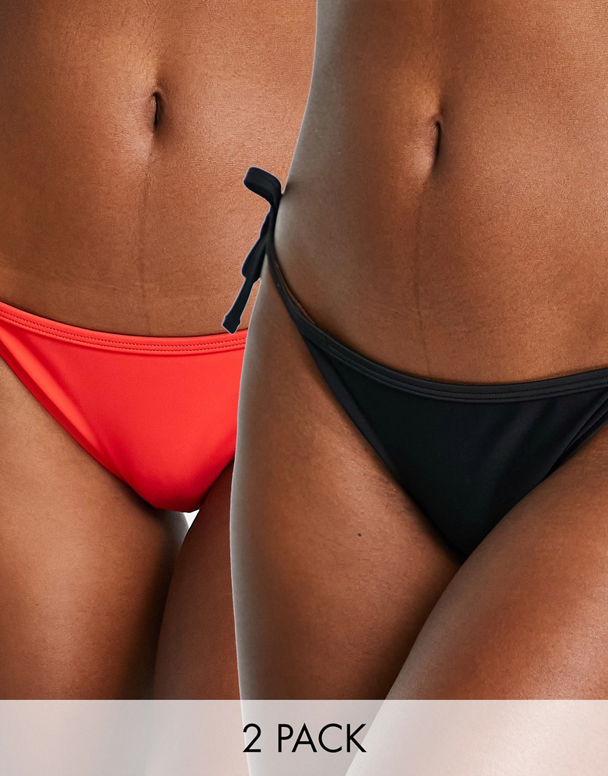 New Look 2 pack tie side bikini bottoms in red