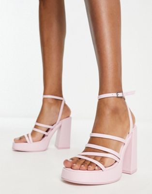 90's strappy platform heeled sandals in light pink