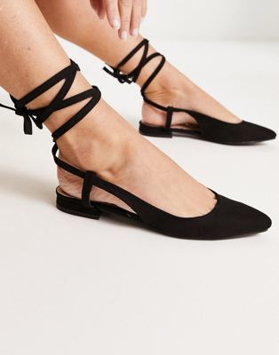 ankle tie flat shoe in black