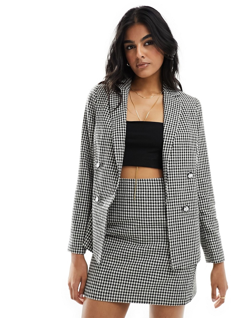 New Look boucle double button blazer co-ord in black check