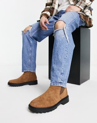 chunky faux suede chelsea boots in tan